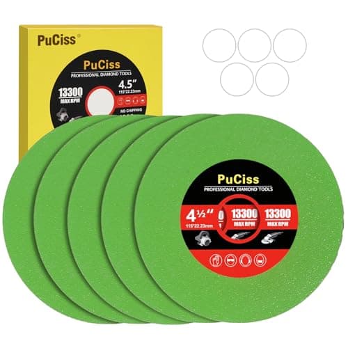 PuCiss 4-1/2 Inch Glass Cutting Disc for Angle Grinders, Diamond Saw Blades Wheel Multi-Material for Grinding Ceramic, Crystal, Tile, Wine Bottle, 7/8" Arbor - 5 Pack.