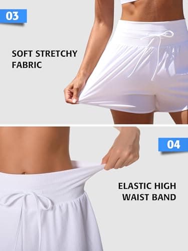 ATTRACO High Waisted Swim Shorts for Women Bathing Suit Bottoms Tummy Control Swimwear White S - Thumbnail 6