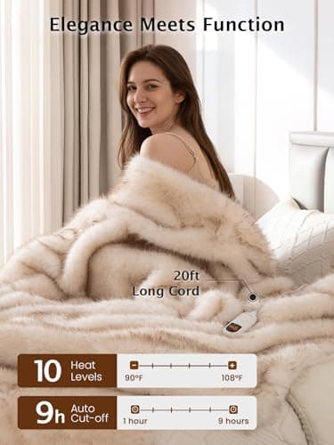 Bearhug Heated Blanket Twin Size 62" x 84", Luxury Faux Fur Electric Blanket with 10 Heat Levels, Ultra Plush Heating Blanket with 9H Auto Shut Off, ETL Certified & Machine Washable - Thumbnail 5