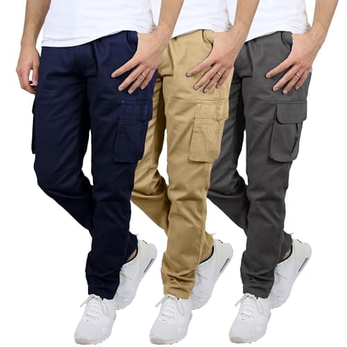 Blu Rock Cargo Pants for Men 3-Pack Flex Stretch Utility Trousers Durable Work Outdoor Wear Mens Cargo Pants 31 Inch Inseam - Image 1