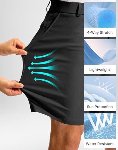 Pudolla Men's Golf Dress Shorts 7"/9" Stretch Casual Work Hybrid Shorts for Men with 3 Pockets Quick Dry Breathable(Black 40W x 7L) - Thumbnail 6