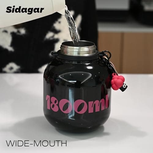 Sidagar 60 oz Big Gallon Water Bottle with Straw and Carry Handle, Black Wide Mouth Vacuum Water Jug, Insulated Stainless Steel Bottles; Heavy-Duty Aesthetic Yoga Flask for Women, Sweet & Cool Black - Thumbnail 6