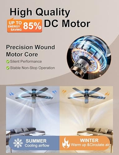 Ohniyou 52 Inch Ceiling Fan No Light, Low Profile Ceiling Fan with Remote and App Control, Flush Mount Ceiling Fan without Light for Bedroom Living Room Covered Patios, Quiet DC Motor, Black - Thumbnail 4