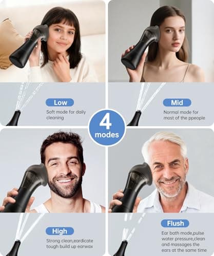 AMBIORA Ear Wax Removal with One-Piece Waste Tank, Ear Cleaner with Smart Temperature Sensor, Safe Silicone Edge, IPX7 & 6 Tips & 4 Modes, Christmas for Gifts for Dad Mom, Gifts for Men Women（Black） - Thumbnail 5