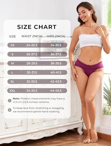 voenxe Women Underwear,Cotton Bikini Brief,Ladies Lace Soft Panties,Breathable Comfortable Undies,Stretch Hipster Multipack,5 Pack Panty XS-XXL - Thumbnail 6