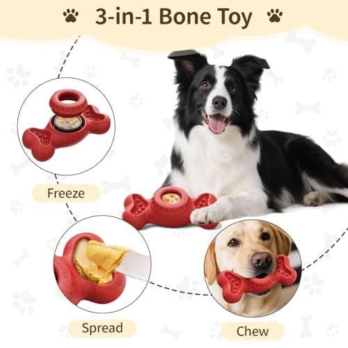 PETSWEET 3-in-1 Enrichment Dog Toy for Aggressive Chewers, Frozen Treat Toy & Interactive Treat Dispenser with Peanut Butter Grooves, Long Lasting Chew Toy for Large Dogs, Easy to Clean, Red - Thumbnail 2