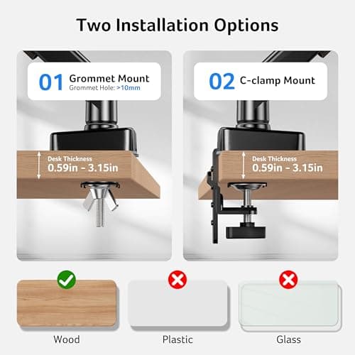Acer Single Monitor Mount, Fully Adjustable Monitor Arm Fits 17 to 34 Inch Screens, Gas Spring VESA Mount with C-Clamp & Grommet Base, Computer Desk Arm with Tilt Swivel Rotate Supports 4.4-19.8 lbs - Thumbnail 5