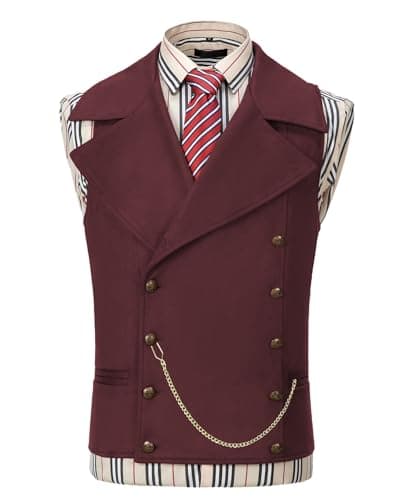 Ceehuteey Mens Suit Suede Double Breasted Vest Classic Groomsmen Wedding Waistcoat Leather Big Lapel(XXL,Burgundy) - Image 1