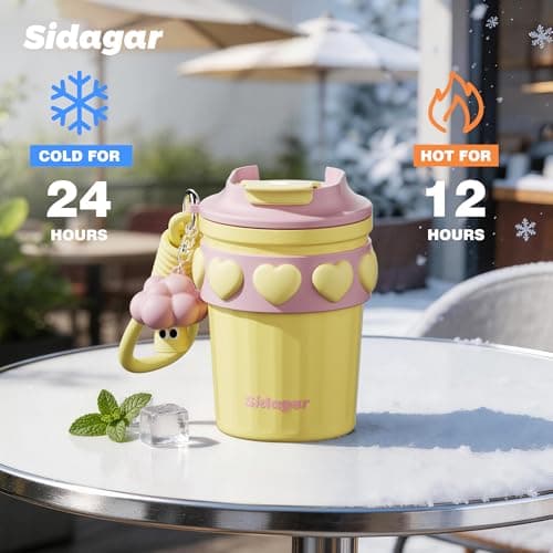 SDGA+ 12 oz Travel Coffee Mug Spill Proof Leak Proof, Stainless Steel Thermal Coffee Cup with Lid, Resuable Cup for Hot and Cold, Portable Tumbler for Women, Golden Sorbet - Thumbnail 5