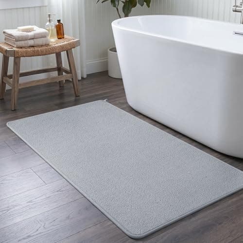MontVoo Quick Dry Bathroom Runner, Super Absorbent Long Bath Runner, 3D Honeycomb Mesh Base Non Slip Bath Mats, Dryer-Friendly & Washable Durable Bath Rug for Shower, Sink, Grey 24"x48" - Image 1