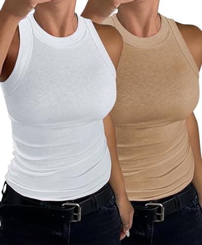 C.O.Z.Y Womens Tank Tops 2 Pack Ribbed Racerback Top Summer High Neck Sleeveless Shirts Slim Fit - Image 1