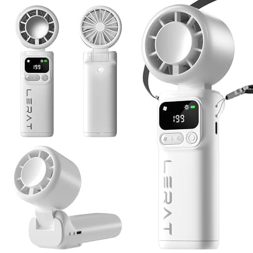 Lerat Portable Handheld Turbo Fan, 5-Speed Wind, Battery Operated, 3-in-1 Hand Fan, for Outdoor Activities, White - Image 1