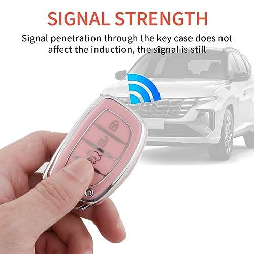 Pangpai Pink Key Fob Cover for Hyundai, Soft TPU Key Case Protection with Bling Keychain Fit for lantra Ioniq Sonata Tucson Elantra GT - Thumbnail 5