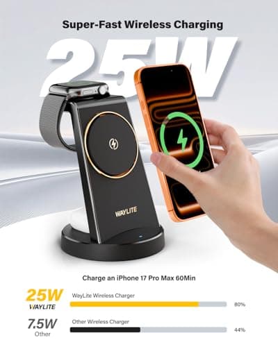 3 in 1 Fast Charging Station for iPhone, 25W Wireless Magnetic Phone Charger for iPhone 17 16e 16 15 14 13 12 Serise, Watch Charger Stand, Wireless Charging Station for AirPods 4 3 Pro, Dark Black - Thumbnail 2
