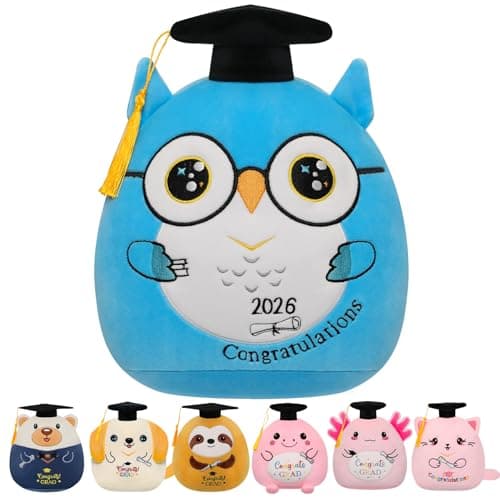 Graduation Plush Owl Stuffed Animal - 2026 Graduation Blue Owl Plush with 3D Doctoral Cap Glasses Congrats Grad Plush Toy for Preschool Kindergarten School Graduation Gift Kids Student Boys 9 Inch - Image 1