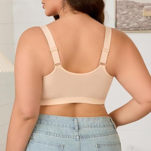 Daisy Bras for Older Women Front Closure – Wireless Plus Size Bra, No Underwire, Comfortable Snap Closing Bra for Seniors (US, Alpha, 4X-Large, Plus, Regular, Nude) - Thumbnail 3
