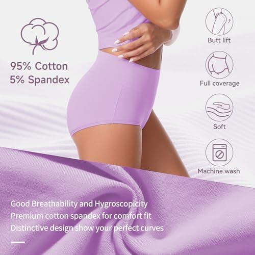 CleainKorte Womens Cotton Underwear High Waisted Briefs Full Coverage Soft Ladies Panties Multipack 5 Pack - Thumbnail 3