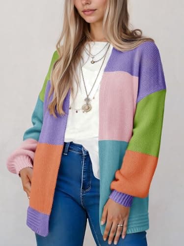 Saodimallsu Womens Boho Cardigans Colorful Long Sleeve Cardigan Open Front Sweaters Chunky Knit Coats Loose Fit 2026 Lake Blue - Thumbnail 2