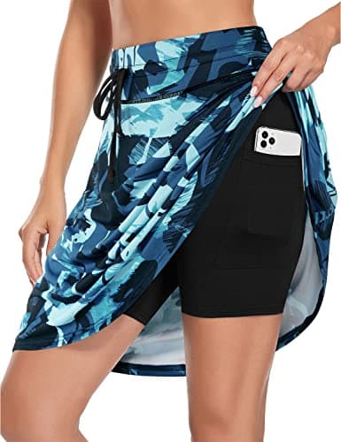 BLEVONH Knee Length Skorts Skirts for Women, Golf Skorts for Summer Plus Size Tennis Skirt Athletic Knitted Skort with High Waist Blue and Black Pattern 3XL - Image 1