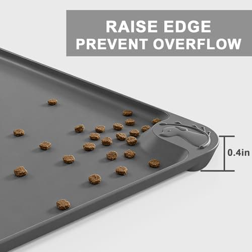 ESTHELLO Waterproof Pet Feeding Mats - Advanced Silicone Dog Food Mat Easy to Clean for Dog & Cat Bowls, 19''X12'' Premium Gray - Thumbnail 2