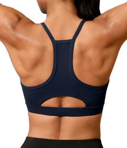 Aoysky Womens Buttery Soft Racerback Sports Bra Padded Strappy Workout Running Yoga Gym Crop Tops with Built in Bras Navy - Image 1
