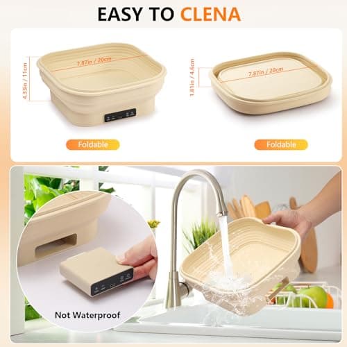 Upgrade Heating Sourdough Bread Proofing Basket Set, Electric Thermostatic Silicone banneton bread proofing basket,Sourdough bread baking supplies,8.7 Inch Square Foldable Sourdough Proofing Bowl - Thumbnail 4