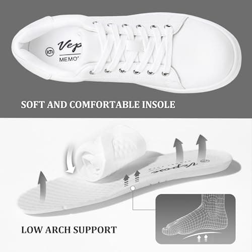 Vepose Women's White Fashion Casual Sneakers, Laces Trendy Sneakers Low Platform with PU Leather, Full White, Size 10 US - Comfortable Walking Shoes (CJY8002 White 10) - Thumbnail 4