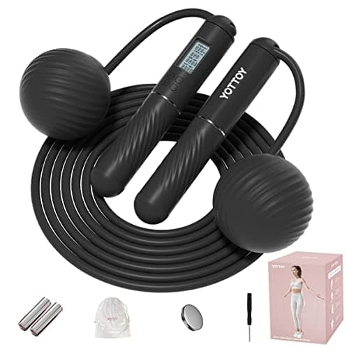 YOTTOY Cordless Jump Rope with Counter - Ropeless Rope 2 In 1 with Large Cordless Ball-Weighted Jump Rope for Women with LCD Display (Black) - Image 1