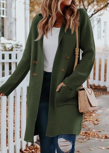 KIRUNDO Cardigan Sweaters for Women 2026 Fall Open Front Knit Sweater Jackets Business Casual Long Coatigan Winter Clothing(Army Green, X-Large) - Thumbnail 3