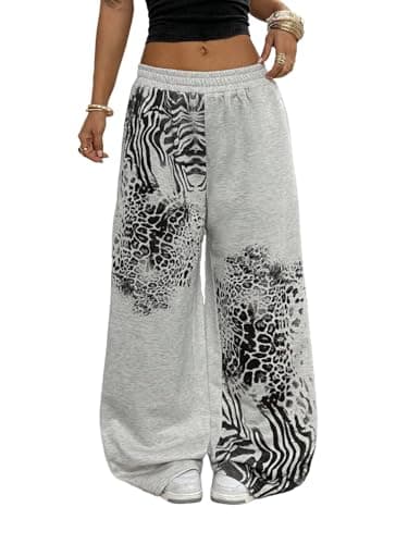 ZAFUL Womens Wide Leg Sweatpants Y2K Gothic Graffiti High Waisted Lounge Pants Athletic Joggers Pants with Pockets 6-Grey S - Image 1