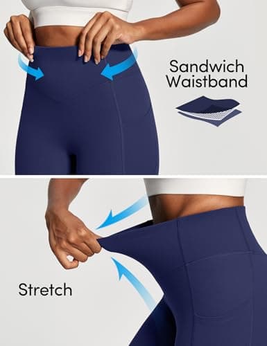 IUGA Scrunch Butt Lifting Leggings for Women Workout Tummy Control No Front Seam Compression Leggings with Pockets Yoga Pants Navy Blue - Thumbnail 4