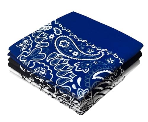 EVERY-VILLE Where EVERYone is Welcome Classic Cotton Paisley Bandanas - 3 Pack Gift Set, 22x22 Inches, Black Navy Blue White - Handkerchief Headband Scarf