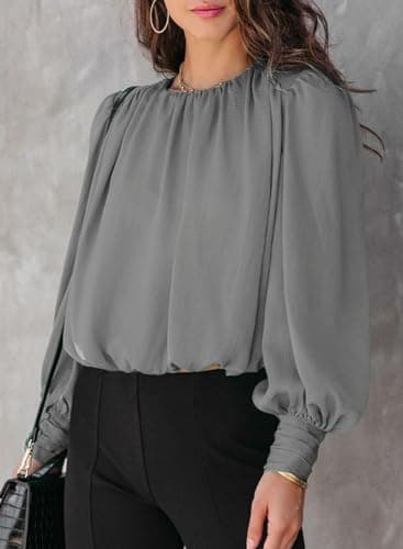 Dokotoo Womens Ladies Plus Size Spring Long Sleeve Tunic Tops Blouses Solid Color Crewneck Casual T-Shirts Dressy Work Business Loose Tee Shirts 2026 Summer Fashion Grey XX-Large - Thumbnail 3