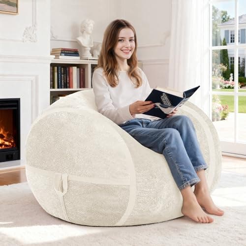 Homguava 3FT Bean Bag Chair Giant Bean Bag Chairs for Adults with Memory Foam Filled,Beanbag Chair with Soft Faux Fur Cover,Comfy Bean Bag Sofa Lounger for Living Room,Game Room,Bedroom - Thumbnail 4