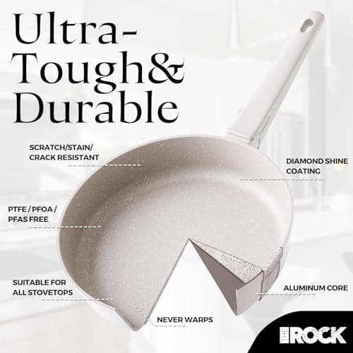 THE ROCK SOHO 8-Inch Non Stick Frying Pan with Lid–Nothing Sticks, Never Warps, Lasts Longer, Ceramic Non Toxic Skillet with Heat-Resistant Handle, PTFE PFOA & PFAS Free, Dishwasher Safe, Cream - Thumbnail 5