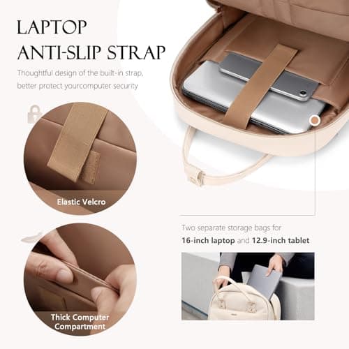 MDODO Laptop Backpack Women,16Inch Teacher Laptop Bag Backpack with Laptop Compartment Waterproof Carry on Daypack Backpack for Work,College,Travel,Trip,Nurse, Beige - Thumbnail 3