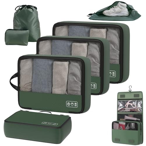 8-Piece Compression Packing Cubes for Travel, Trendy Luggage Organizer Set for Young Travelers, Space Saving for Carry-On, Suitcase, Vacation & Weekend Trips - Avocado Green - Image 1