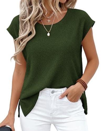BTFBM Sweater Vest Women 2026 Spring Summer Cap Sleeve Crew Neck Casual Loose Business Tops Western Vacation Outfits(Army Green, X-Large) - Image 1