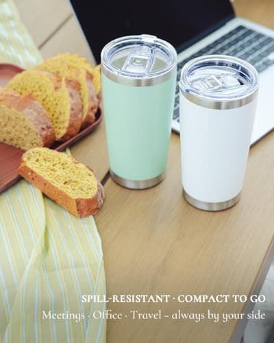 UIRZOTN Travel Coffee Tumbler 20oz, 8 Pack Leakproof Travel Coffee Mug with Lid and Straw, Stainless Steel Double Wall Vacuum Insulated Tumbler for Hot/Iced Drinks (Textured Matte, White) - Thumbnail 4