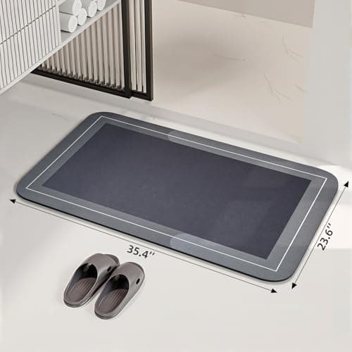Mordem Large Bath Mat Rug, Rubber Non Slip Bath Mat Super Absorbent Quick Dry Bathroom Floor Mat Thin Bathroom Rugs Fit Under Door-Shower Rug for in Front of Bathtub Shower,Dark Gray, 23.6"x35.4" - Thumbnail 2