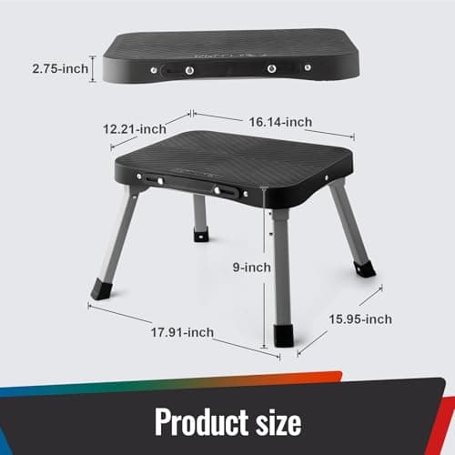 STOODER 9" Folding Step Stool, Non-Slip 16x12 Large Platform, Portable Compact Sturdy Step Stool for Kids Adults Seniors at Indoor Outdoor, Durable Steel Frame, 300 lbs Capacity, Black - Thumbnail 5