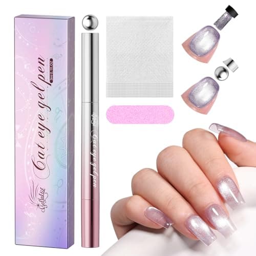 GELLAKTIK One-Step Cat Eye Gel Nail Pen, 7-in-1 Magnetic Polish with Detachable Magnet (Snaps onto Tip), No Base/Top Needed, Twist Precision & Vitamin E Formula, Salon Cat Eye at Home (Lavender Glitz) - Image 1