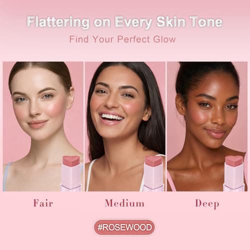 Blush Stick, Cream Blush for Cheeks & Lips, Easy to Blend, Heart-Shaped Soft Shimmer Finish, Natural Dewy Glow, Buildable Color, Long-Lasting, Travel-Friendly, ROSEWOOD, 0.25 oz - Thumbnail 4