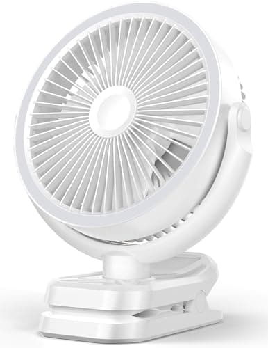10000mAh Portable Clip on Fan Rechargeable, 8 Inch Battery Powered Desk Fan, LED Lantern, Quiet(30dB), 360° Rotate & 3 Speeds Strong Airflow for Camping Tent Office Outdoor Travel Golf Cart, White - Image 1