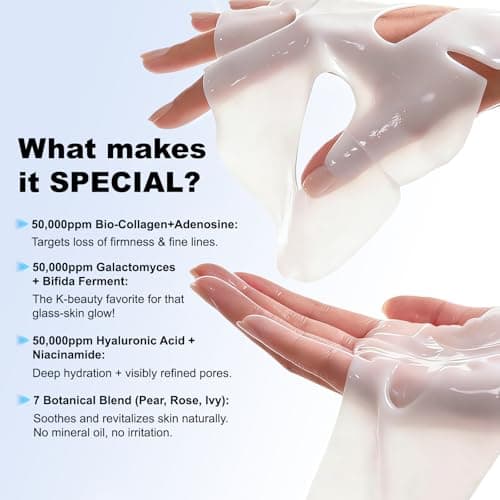 DynastyEra Bio Collagen Face Mask 5-Pack - 150,000ppm Collagen & Galactomyces & Hyaluronic Acid for Hydrating, Pore Minimizing & Firming | Overnight Sleeping Mask- Korean Skincare Inspired Treatment - Thumbnail 3