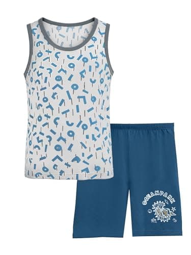 LUCKYLI Toddler Boy's Clothing Sets 2 Piece Summer Outfits Soft Tank Top & Shorts Set Boys Clothes 3-8 Years ((Little Kid Boys, Off-White, 6)) - Image 1