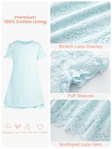 ALLOVIN Girls & Toddlers Graduation Soft Lace A-Line Short Sleeve Birthday Party Flower Girl Dress Wedding Communion | Blue | 6Y - Thumbnail 5