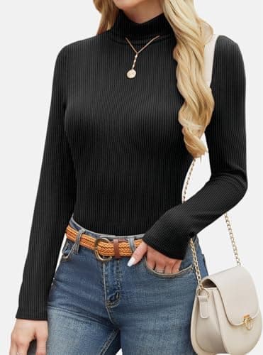 GKBK Women's Turtleneck Sweaters Long Sleeve Ribbed Basic Tees Shirts Lightweight Thermal Underwear Warm Layering Tops Fall Outfits 2025 Trendy Black - Thumbnail 5
