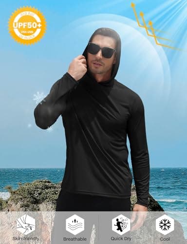 3rd hill Men's UPF 50+ Sun Hoodie UV Protection Long Sleeve Swimming Rash Guard SPF Quick Dry Fishing Hiking Shirt for Outdoor Sports Black XL - Thumbnail 4