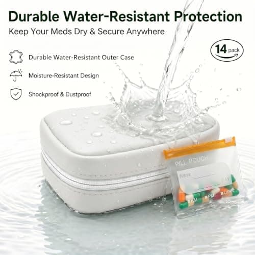 NeLiangIA 2 Pack Off White Weekly Pill Organizer, Waterproof Travel Pill Organizer with 7 Color Pouches, Pastilleros para Medicamentos, Travel Medicine Organizer for Gift & Family Use - Thumbnail 4